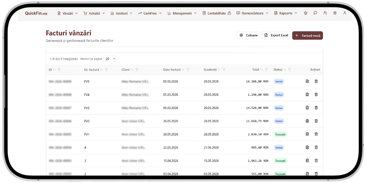 quickfin.erp - facturi vanzari