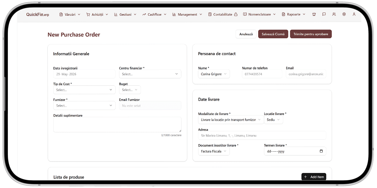 quickfin.erp - formular comanda nou