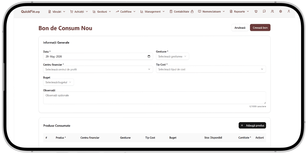 quickfin.erp - bon de consum nou